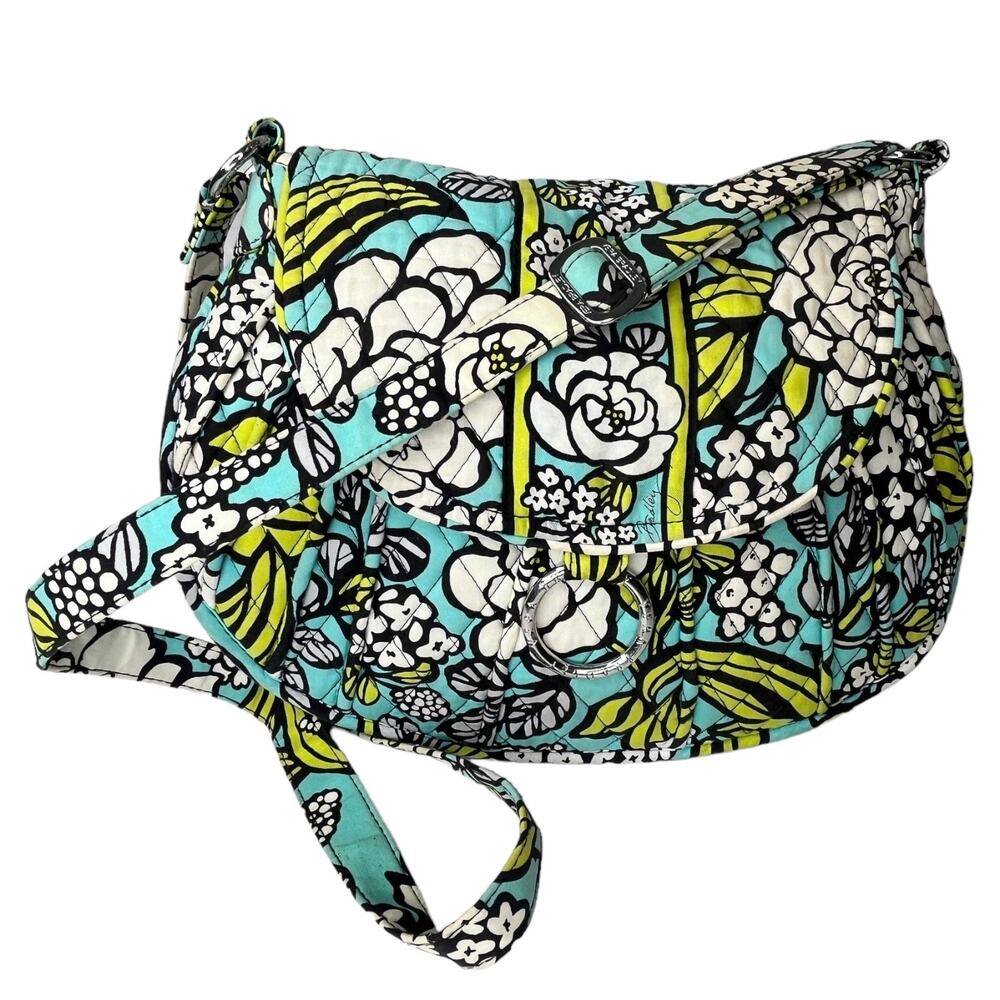 Vera Bradley Crossbody Handbag Island Bloom Shoulder Purse Green Blue Floral Vtg